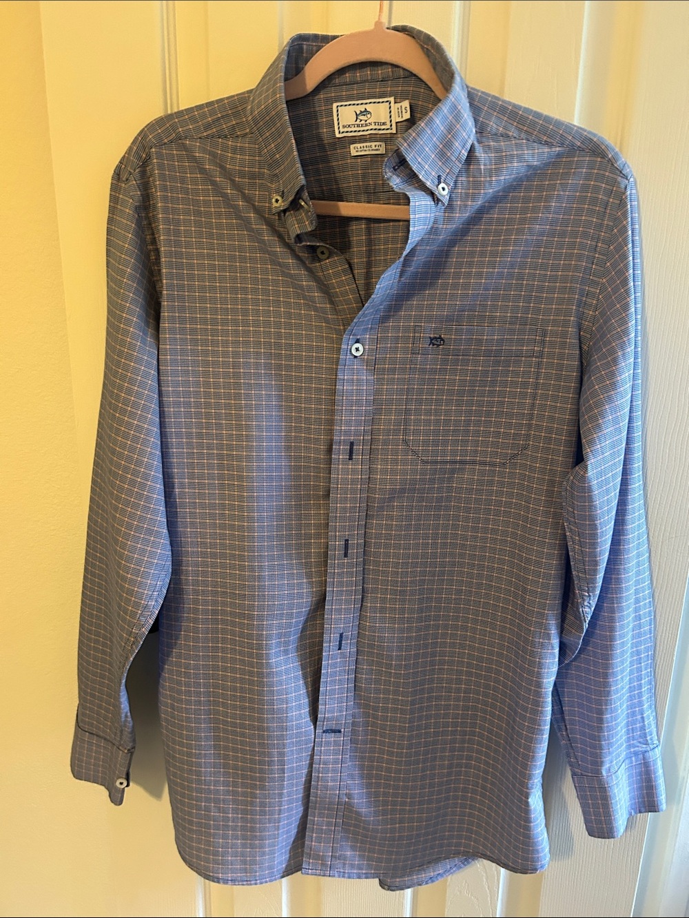 Southern Tide Blue and White Windowpane Button-Down Shirt